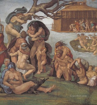 ミケランジェロ Painting - システィーナ礼拝堂の天井 創世記 ノア 79 洪水 左の眺め 盛期ルネサンス ミケランジェロ